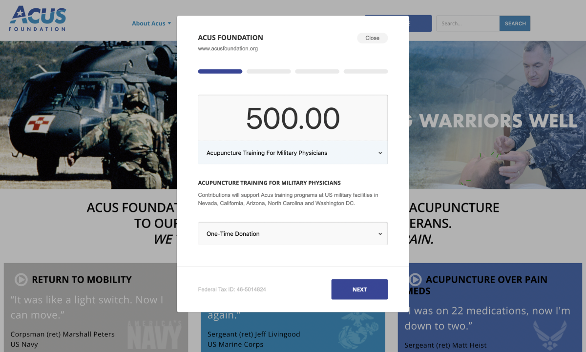Screenshot of Acus Foundation Website